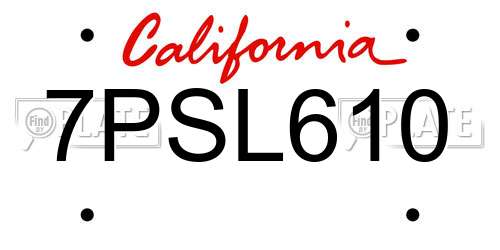 7PSL610 California License Plate