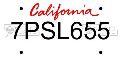 7PSL655 California License Plate