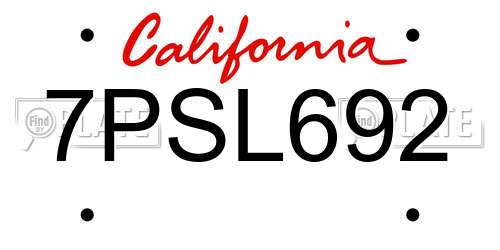 7PSL692 California License Plate