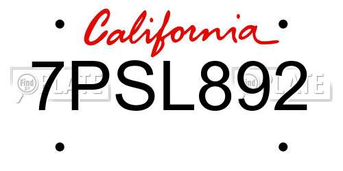 7PSL892 California License Plate