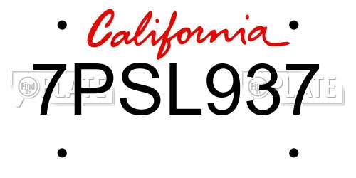 7PSL937 California License Plate