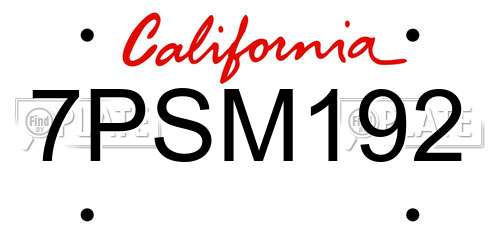 7PSM192 California License Plate