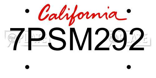 7PSM292 California License Plate