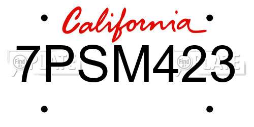 7PSM423 California License Plate