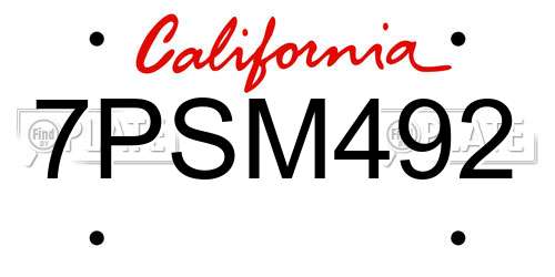 7PSM492 California License Plate