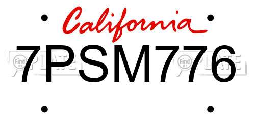 7PSM776 California License Plate