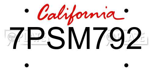 7PSM792 California License Plate