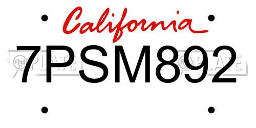 7PSM892 California License Plate