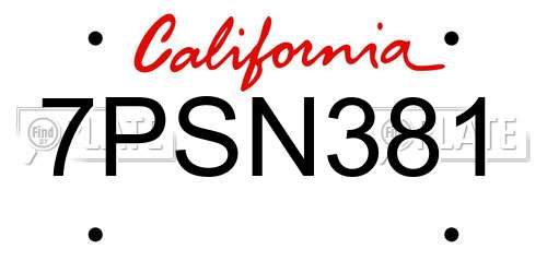 7PSN381 California License Plate