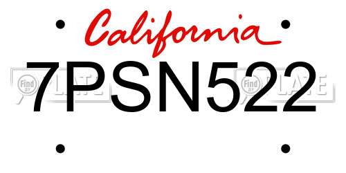 7PSN522 California License Plate