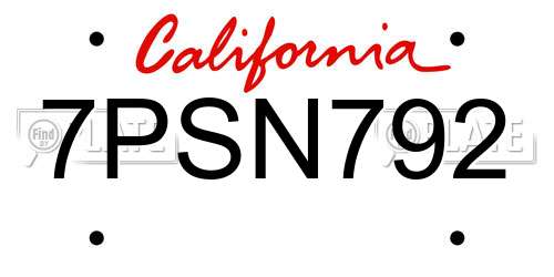 7PSN792 California License Plate