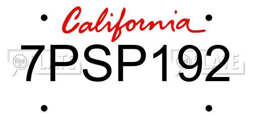 7PSP192 California License Plate
