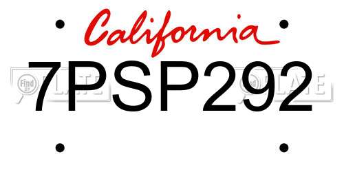 7PSP292 California License Plate