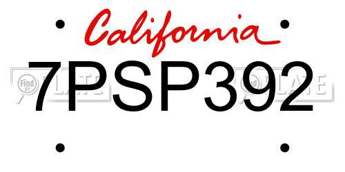 7PSP392 California License Plate