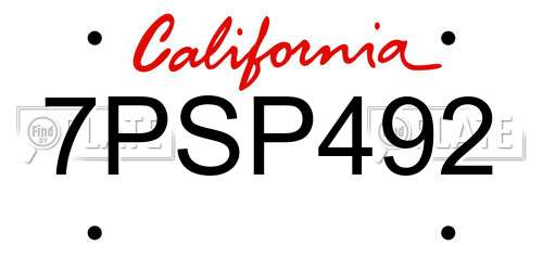 7PSP492 California License Plate