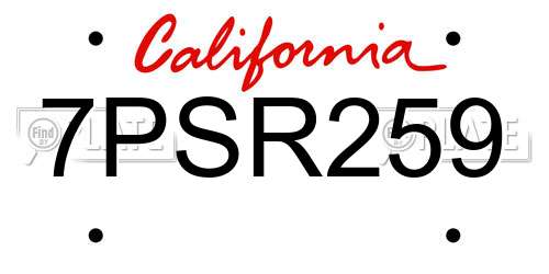 7PSR259 California License Plate