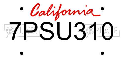 7PSU310 California License Plate