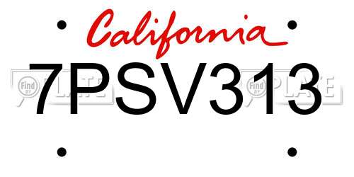 7PSV313 California License Plate