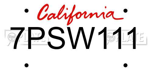 7PSW111 California License Plate