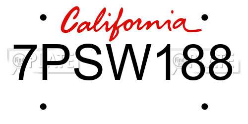 7PSW188 California License Plate