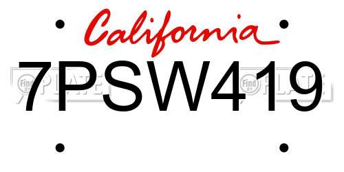 7PSW419 California License Plate
