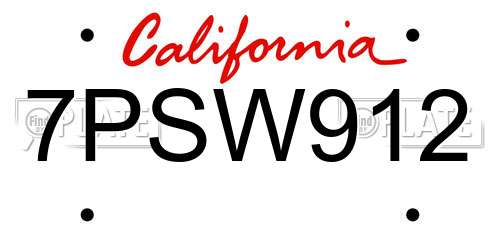 7PSW912 California License Plate
