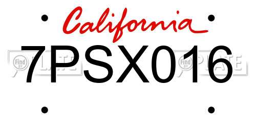 7PSX016 California License Plate