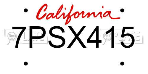 7PSX415 California License Plate