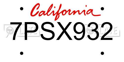 7PSX932 California License Plate