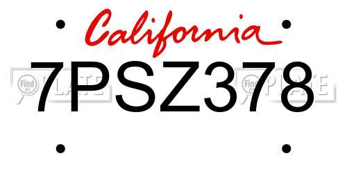 7PSZ378 California License Plate