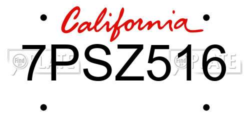 7PSZ516 California License Plate