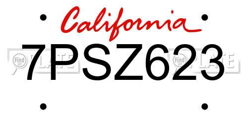 7PSZ623 California License Plate