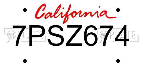 7PSZ674 California License Plate