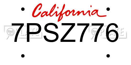 7PSZ776 California License Plate
