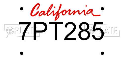 7PT285 California License Plate