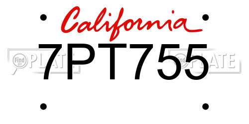 7PT755 California License Plate