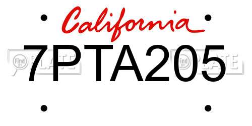 7PTA205 California License Plate