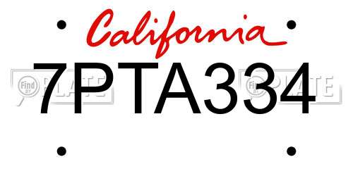 7PTA334 California License Plate