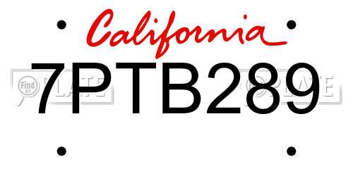 7PTB289 California License Plate