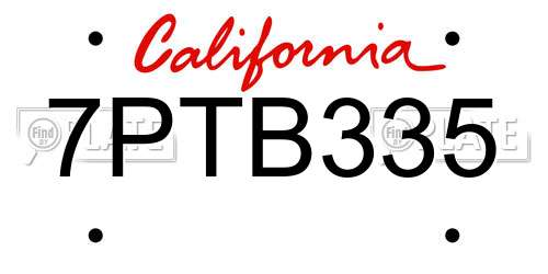 7PTB335 California License Plate