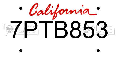 7PTB853 California License Plate