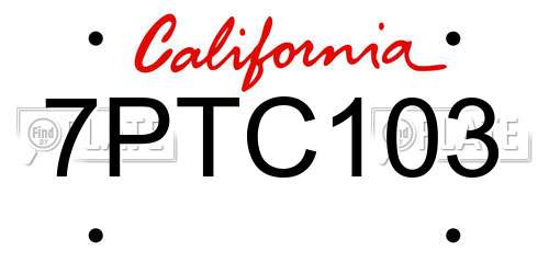 7PTC103 California License Plate