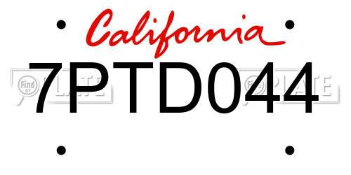 7PTD044 California License Plate