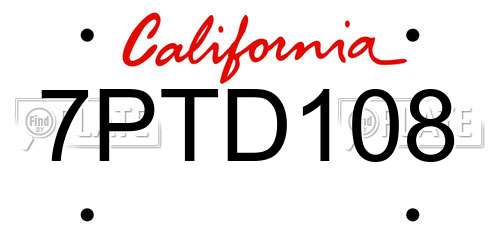 7PTD108 California License Plate