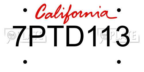 7PTD113 California License Plate
