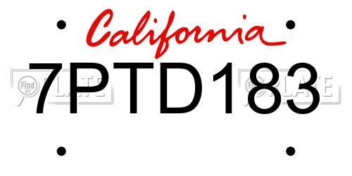 7PTD183 California License Plate