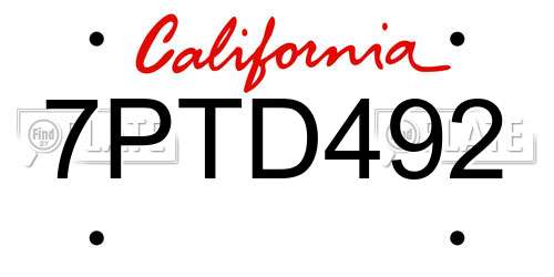 7PTD492 California License Plate