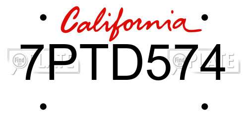 7PTD574 California License Plate