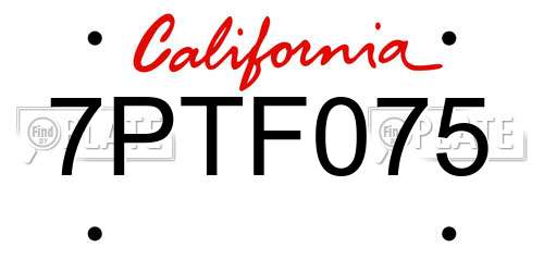 7PTF075 California License Plate