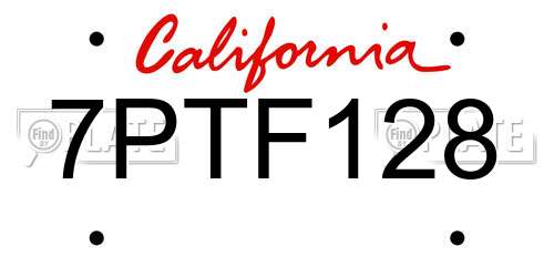 7PTF128 California License Plate